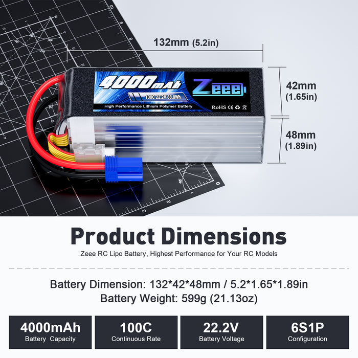Zeee 6S Lipo Battery 3300mAh 22.2V 120C Soft Case Battery with EC5 Con Zeee 6S Lipo Battery 3300mAh 22.2V 120C Soft Case Battery with EC5 Con