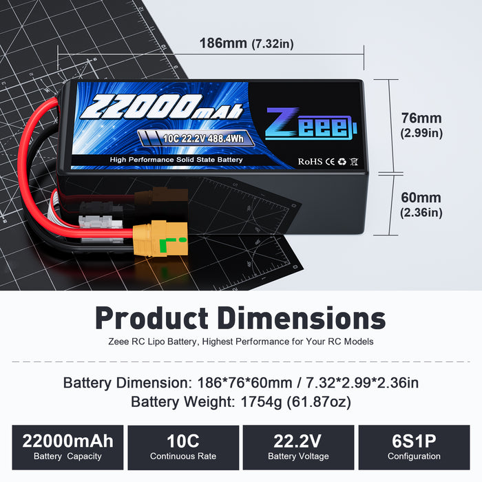 Zeee 6S Semi Solid State Li-ion Battery 22.2V 10C 22000mAh with XT90-S for Drone Airplane UAV Multicopter(Apply $100 coupon)