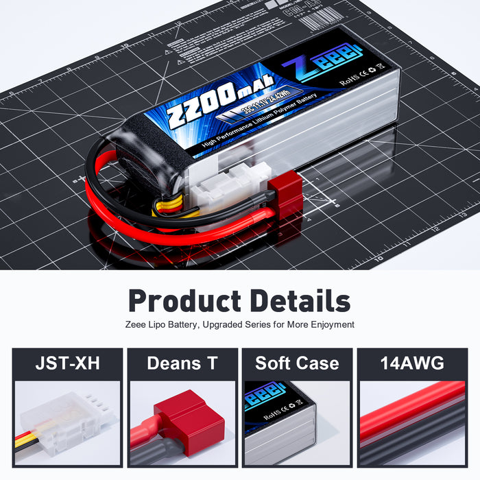 Zeee 3S LiPo Battery 2200mAh 11.1V 35C Soft Case with Deans T Connector for DJI Airplane RC Models(2 Pack)