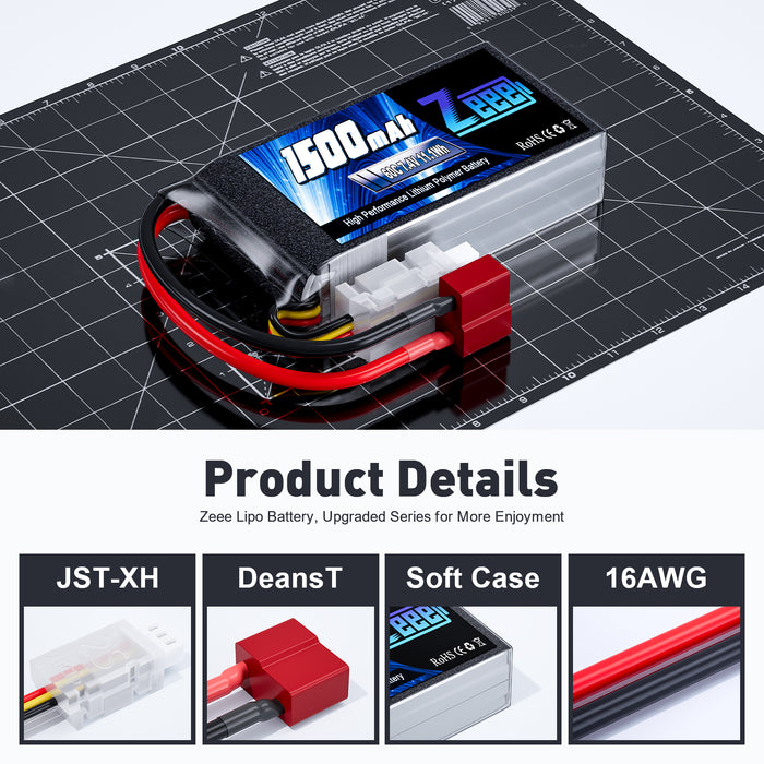 Zeee Lot de 2 batteries Lipo 2S 1500 mAh 7,4 V 60 C avec prise T Deans pour drone FPV, quadricoptère, hélicoptère, avion, bateau, voiture télécommandée Zeee Lot de 2 batteries Lipo 2S 1500 mAh 7,4 V 60 C avec prise T Deans pour drone FPV, quadricoptère, hélicoptère, avion, bateau, voiture télécommandée