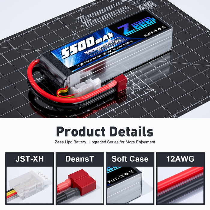 Zeee 3S Lipo Battery 5500mAh 11.1V 80C with Deans T Connector Soft Case for Airplane RC Car(2 Pack)