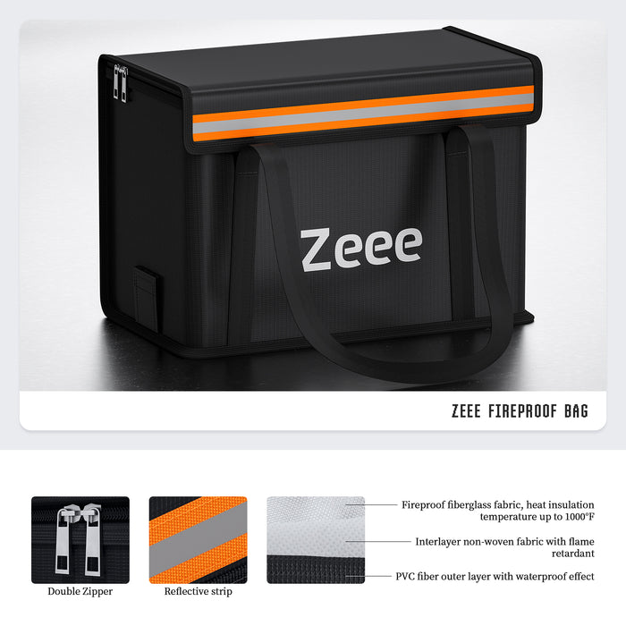 Zeee Lipo Battery Bag Fireproof Explosionproof Safe Bag Extra Large Capacity Lipo Battery Storage Guard Safe Pouch for Charge & Storage(14.17 * 7.87 * 9.84in) - Large Size