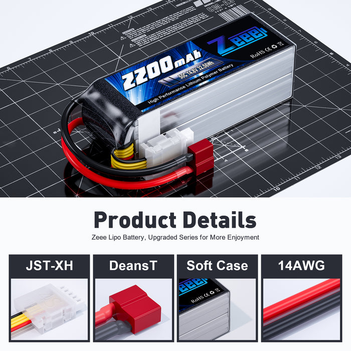 Zeee 4S Lipo Battery 2200mAh 14.8V 50C Soft Case with Deans T Connector for RC Car RC Models(2 Pack)