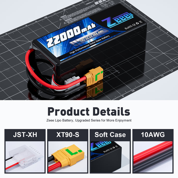 Zeee 6S Semi Solid State Li-ion Battery 22.2V 10C 22000mAh with XT90-S for Drone Airplane UAV Multicopter(Apply $100 coupon)