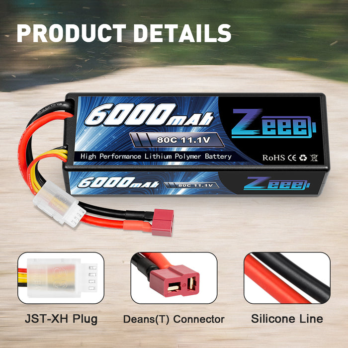 Zeee 3S Lipo Battery 11.1V 6000mAh 80C Hard Case Battery with Deans Connector for RC Plane RC Airplane RC Helicopter DJI Quadcopter RC Car Truck Boat