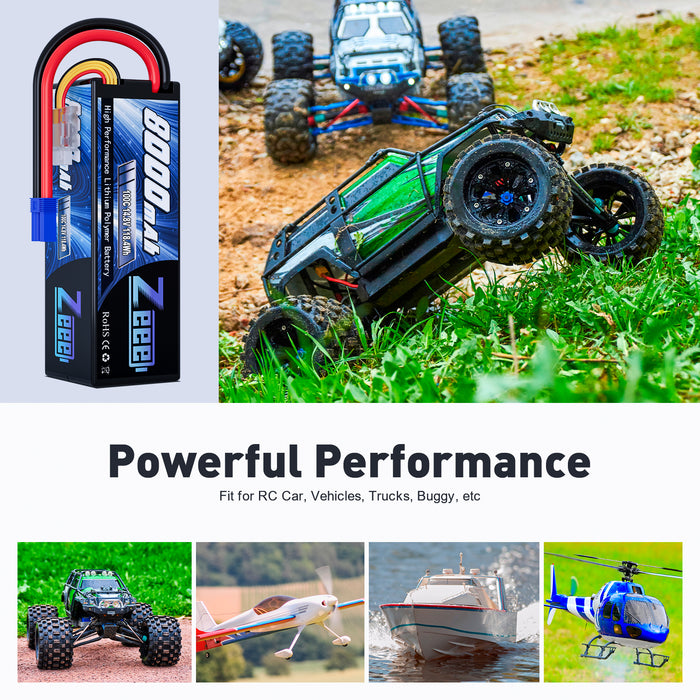 Zeee 4S Lipo Battery 8000mAh 14.8V 100C with EC5 Connector Hard Case for RC Car RC Models(2 Pack)