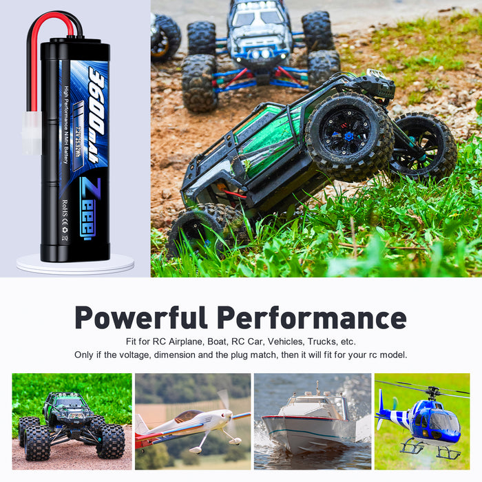 Zeee 7.2V 3600mAh RC NiMH Battery with Tamiya Plug for RC Car RC Truck Associated HPI Losi Kyosho Tamiya Hobby(2 Pack)