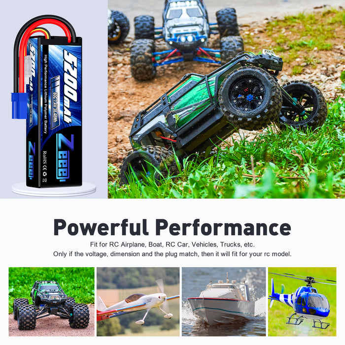 Zeee 2S Lipo Battery 5200mAh 7.4V 80C Hard Case with EC5 Plug Compatible with 1/8 1/10 RC Car(2 Pack)