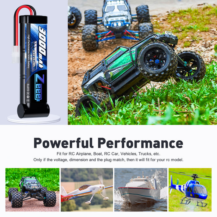 Zeee 8.4V 3000mAh NiMH Battery with Tamiya Plug for RC Car(2 Pack)