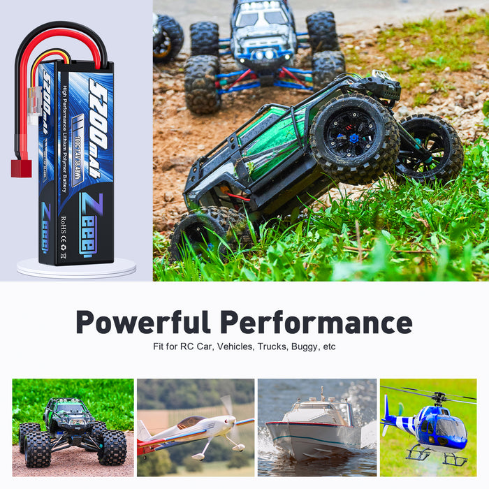 Zeee 2S Lipo Battery 7.4V 5200mAh 100C with Deans T Connector for RC Car RC Model(2 Pack)