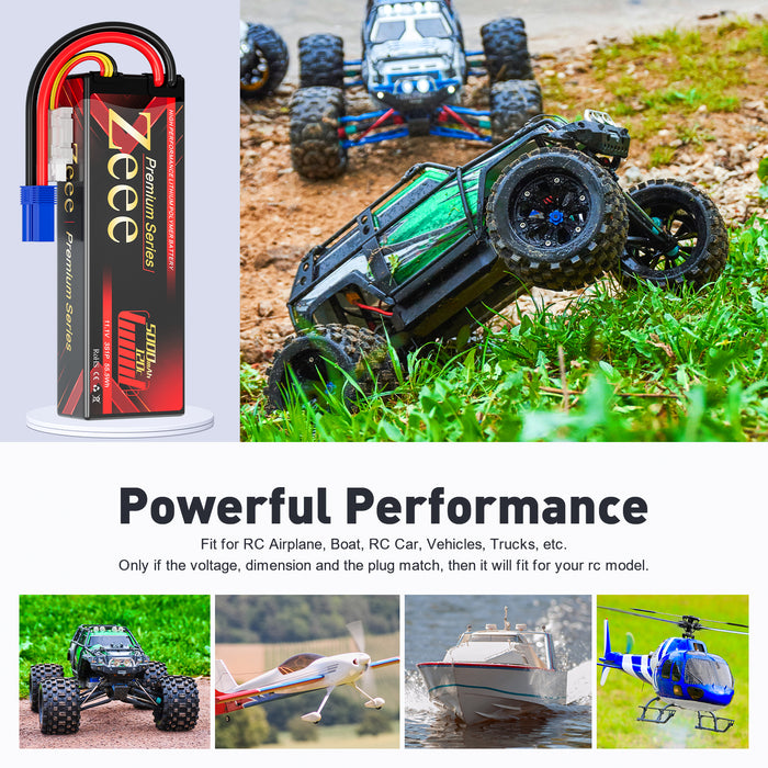 Zeee Premium Series 3S Lipo Battery 5000mAh 11.1V 120C LCG Hard Case with EC5 Connector for RC Car RC models(2 Pack)