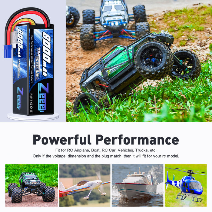 Zeee 4S Lipo Battery 8000mAh 14.8V 100C with EC5 Connector Hard Case for RC Car RC Models(2 Pack)