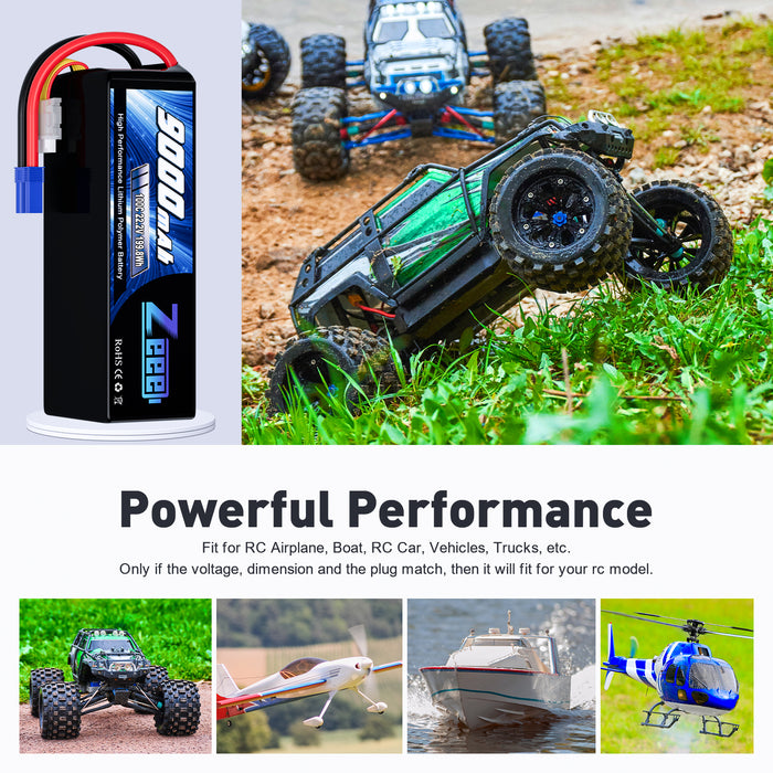 Zeee 6S Lipo Battery 9000mAh 22.2V 100C Soft Case With EC5 Connector with Metal Plates for RC Car RC Models(2 Pack)