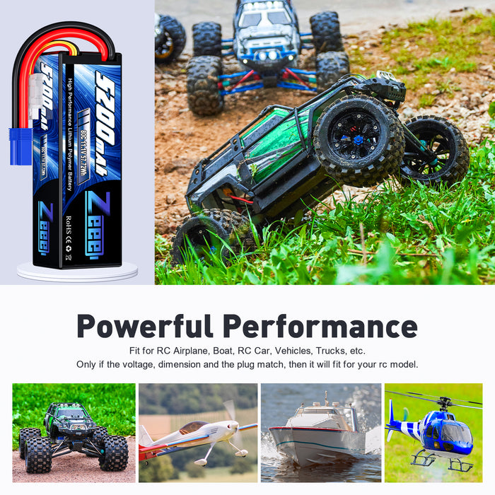 Zeee 3S Lipo Battery 5200mAh 11.1V 80C with EC5 Connector Hardcase Battery for RC Car Racing Models(2 Packs)