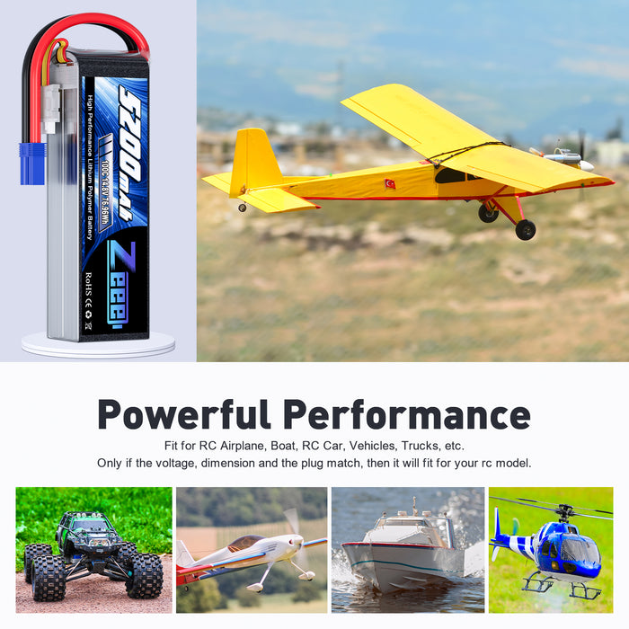 Zeee 4S Lipo Battery 14.8V 5200mAh 100C with EC5 Plug Soft Case for RC Plane RC Car(2 Pack)