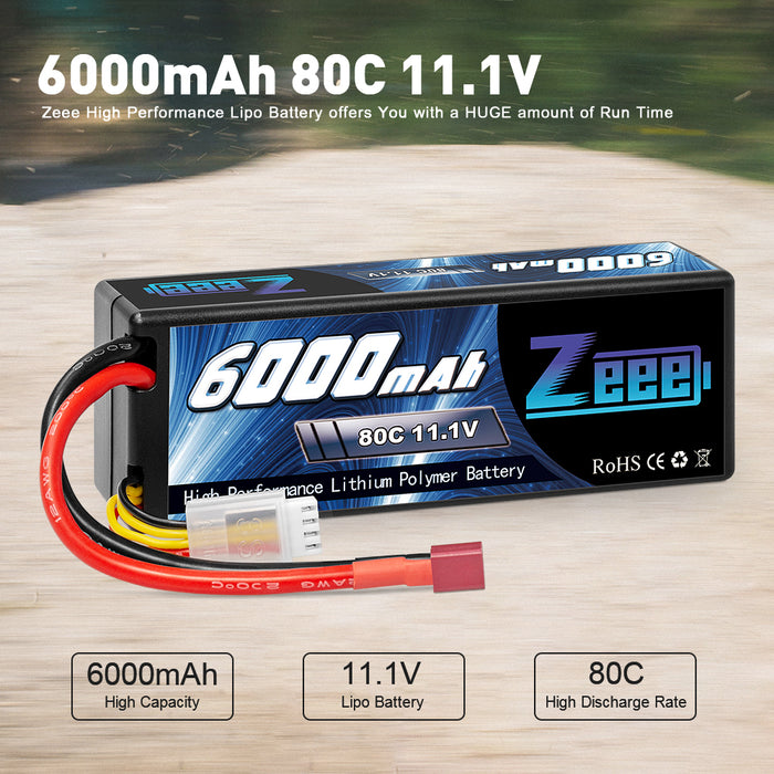 Zeee 3S Lipo Battery 11.1V 6000mAh 80C Hard Case Battery with Deans Connector for RC Plane RC Airplane RC Helicopter DJI Quadcopter RC Car Truck Boat