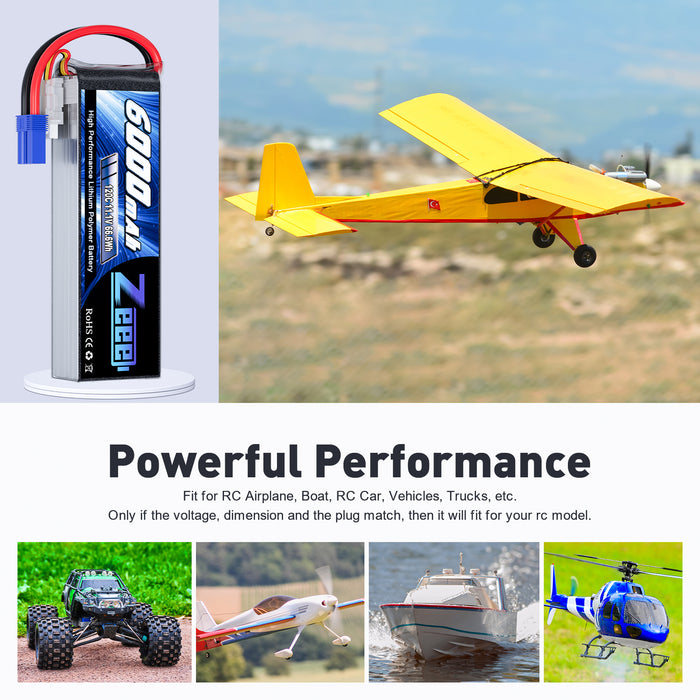 Zeee 3S Lipo Battery 6000mAh 11.1V 120C Soft Case with EC5 Connector for RC Car RC Models(2 Pack)