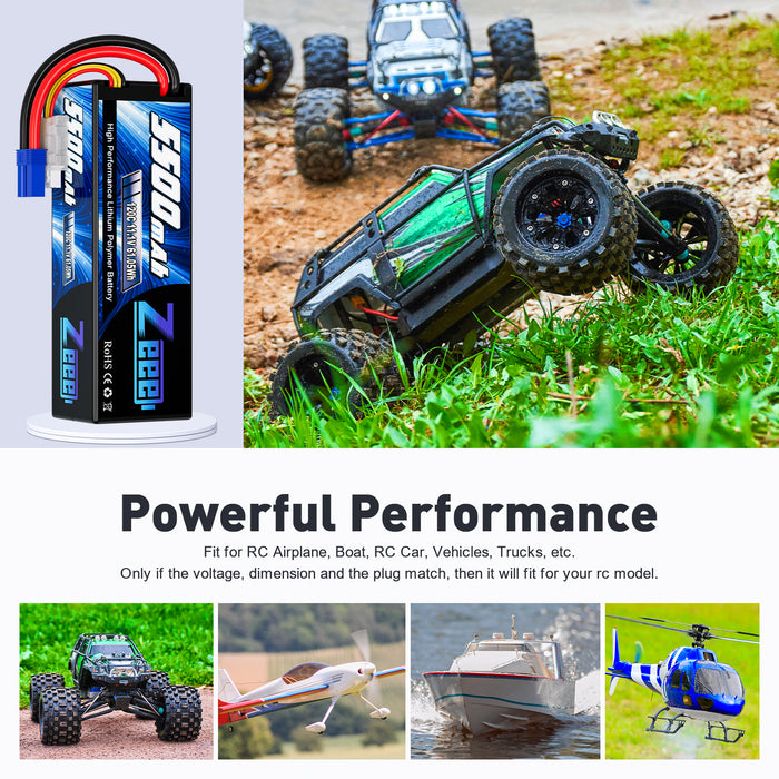 Zeee 3S Lipo Battery 5500mAh 11.1V 120C Hard Case RC Battery with EC5 Connector for RC Car 1/8 1/10 Scale Vehicles(2 Pack)