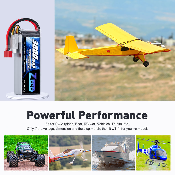 Zeee 3S Lipo Battery 3000mAh 11.1V 50C with Deans T Connector for RC Airplane RC Car RC Models(2 Pack)