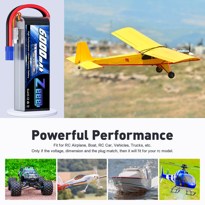 Zeee 4S Lipo Battery 6000mAh 14.8V 100C with EC5 Plug Soft Case for Airplane RC Car RC Models(2 Pack)