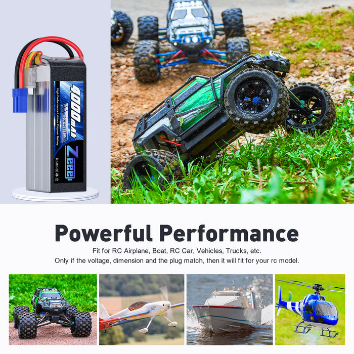Zeee 6S Lipo Battery 4000mAh 22.2V 100C with EC5 Connector Soft Pack Battery for RC Car(2 Pack)