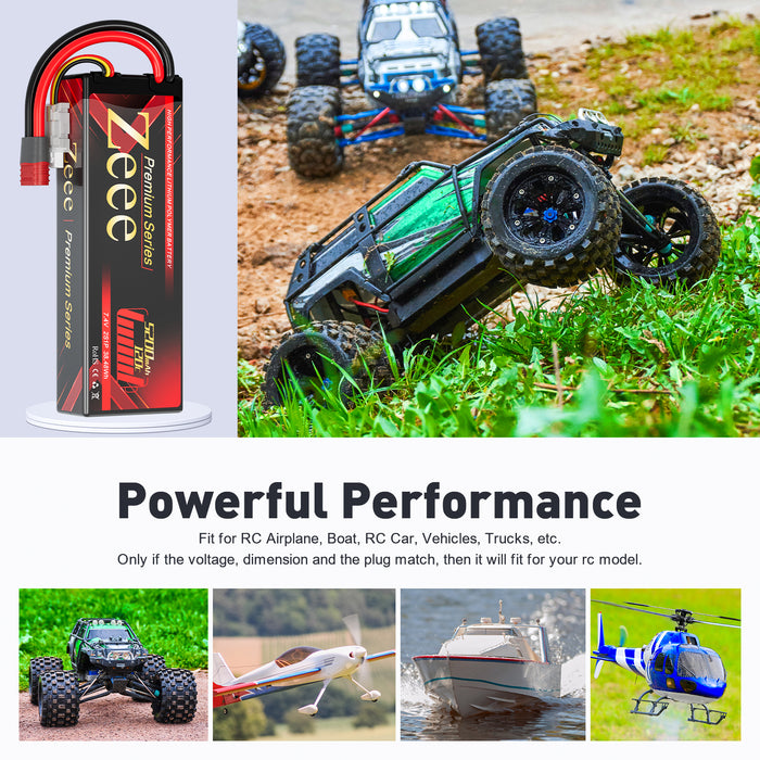 Zeee Premium Series 2S Lipo Battery 5200mAh 7.4V 120C Hard Case with Deans Plug for 1/8 1/10 RC Car(2 Pack)