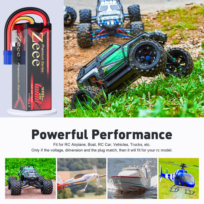 Zeee Premium Series 4S Lipo Battery 9000mAh 15.2V 120C Hard Case with EC5 Connector for RC Car Racing Models (2 Pack)