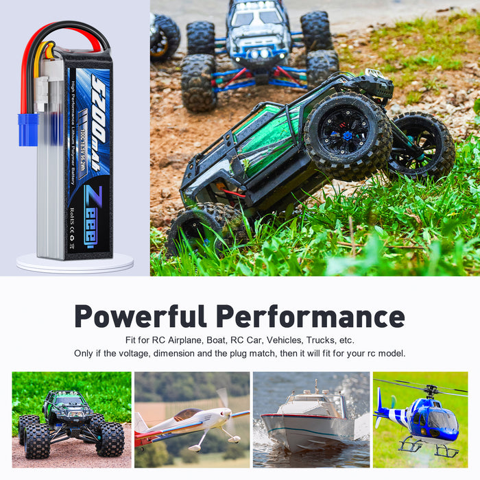 Zeee 5S Lipo Battery 5200mAh 18.5V 100C Soft Pack Lipos with EC5 Connector RC Battery for RC Airplane Helicopter RC Car Truck Quadcopter Boat Racing Hobby Models