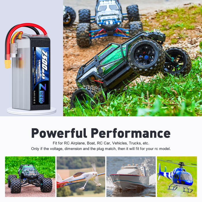 Zeee 6S Lipo Battery 7500mAh 22.8V 100C with XT60 Connector Soft Pack RC Battery for RC Car Truck RC Airplane Helicopter Quadcopter Boat