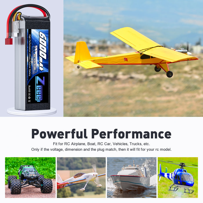 Zeee 4S Lipo Battery 6000mAh 14.8V 60C Soft Case with Deans Plug For RC Plane RC Car