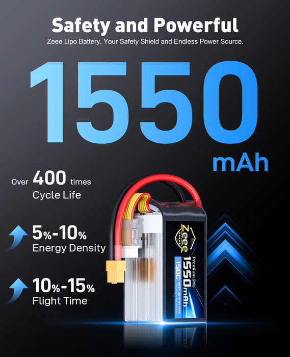 Zeee Premium Pro 6S Lipo Battery 1550mAh 22.2V 150C Ultra-Low IR Soft Pack Lipo Battery with XT60 Connector for FPV Racing Quadcopter Drone Helicopter Airplane RC Car Truck Boat RC Models (2 Packs)