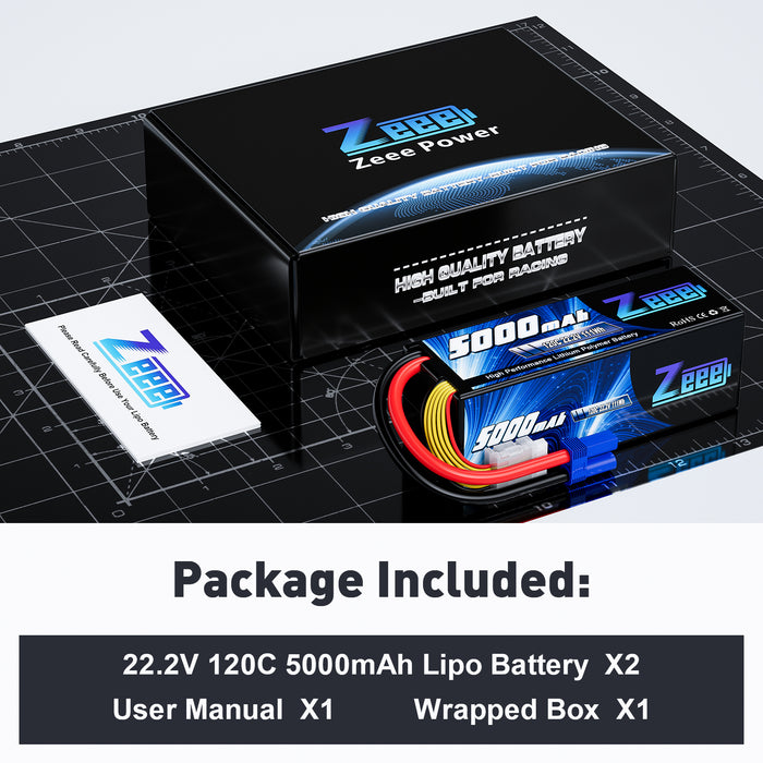 Zeee 6S Lipo Battery 5000mAh 22.2V 120C Hard Case RC Battery with EC5 Connector for RC Car Trucks Airplane Helicopter Quadcopter Boat Racing Models (2 Pack)
