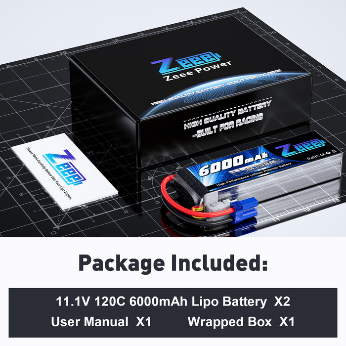 Zeee 3S Lipo Battery 6000mAh 11.1V 120C Soft Case with EC5 Connector for RC Car RC Models(2 Pack)