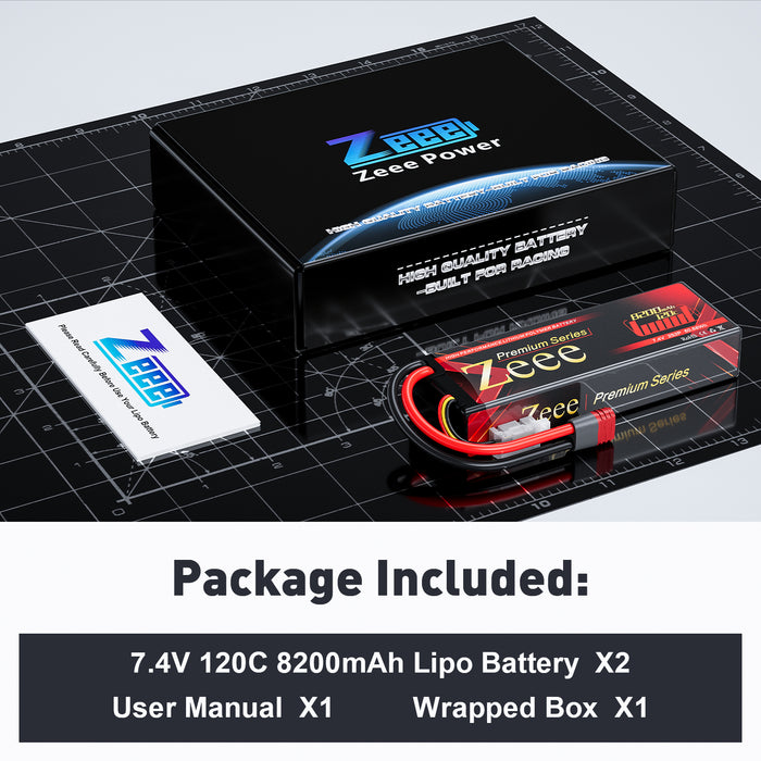 Zeee Premium Series 2S Lipo Battery 8200mAh 7.4V 120C Hard Case with Deans T Connector for RC Car RC Boat(2 Pack)