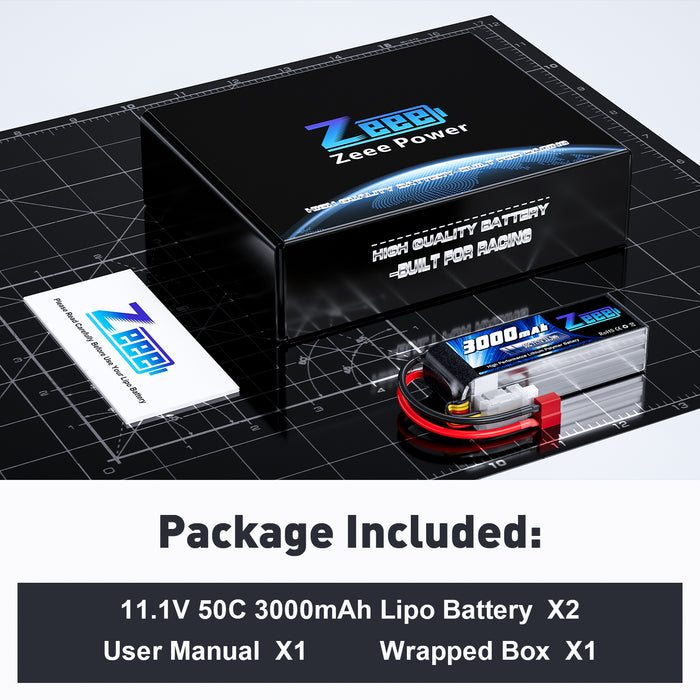 Zeee 3S Lipo Battery 3000mAh 11.1V 50C with Deans T Connector for RC Airplane RC Car RC Models(2 Pack)