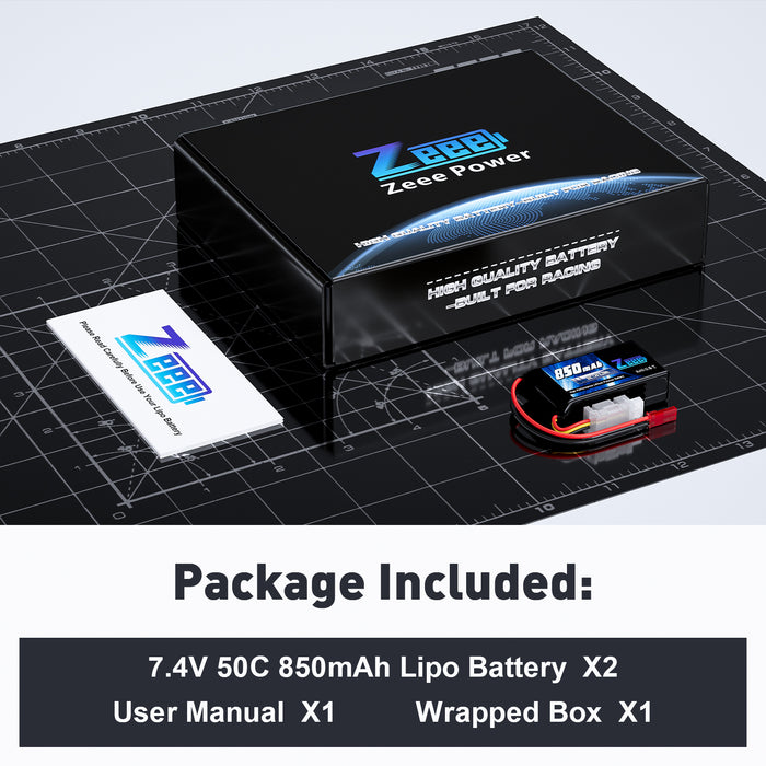 Zeee 2S Lipo Battery 850mAh 7.4V 50C Soft Pack RC Battery with JST Connector for FPV Drone Quadcopter Airplane RC Boat Helicopter RC Car RC Models(2 Pack)