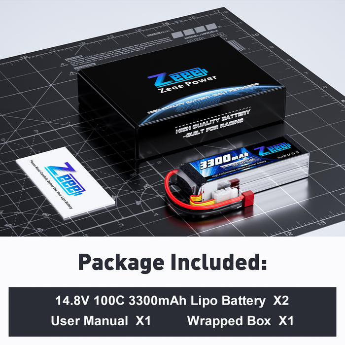 Zeee 4S Lipo Battery 3300mAh 14.8V 100C Soft Pack RC Battery with Deans Plug for RC Airplane Helicopter RC Boat UAV Drone FPV RC Car Truck Boat(2 Pack)