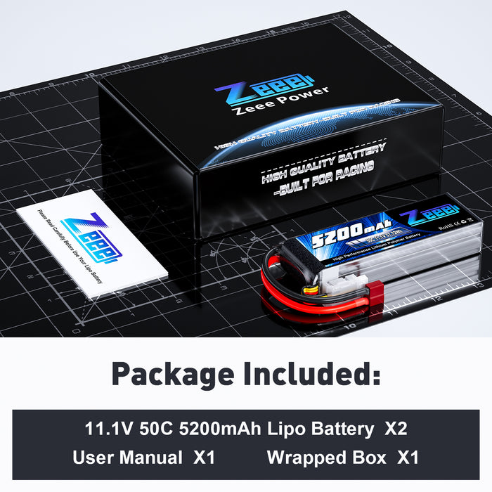 Zeee 3S Lipo Battery 5200mAh 11.1V 50C with Deans T Connector Soft Case for RC Car RC Models(2 Packs)