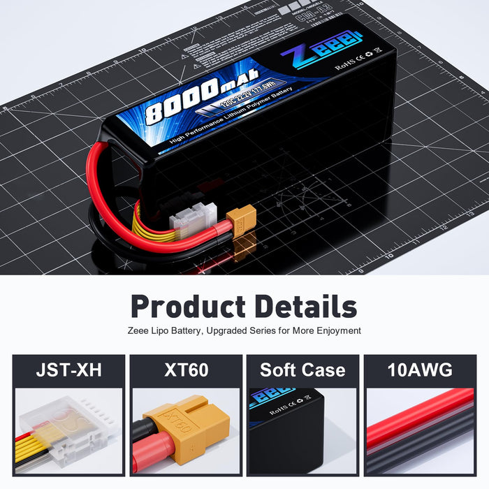 Zeee 6S Lipo Battery 8000mAh 22.2V 120C Soft Pack RC Battery XT60 Connector for RC Car Truck Desert Racer RC Drone RC Tank Racing Hobby Models(2 Pack)