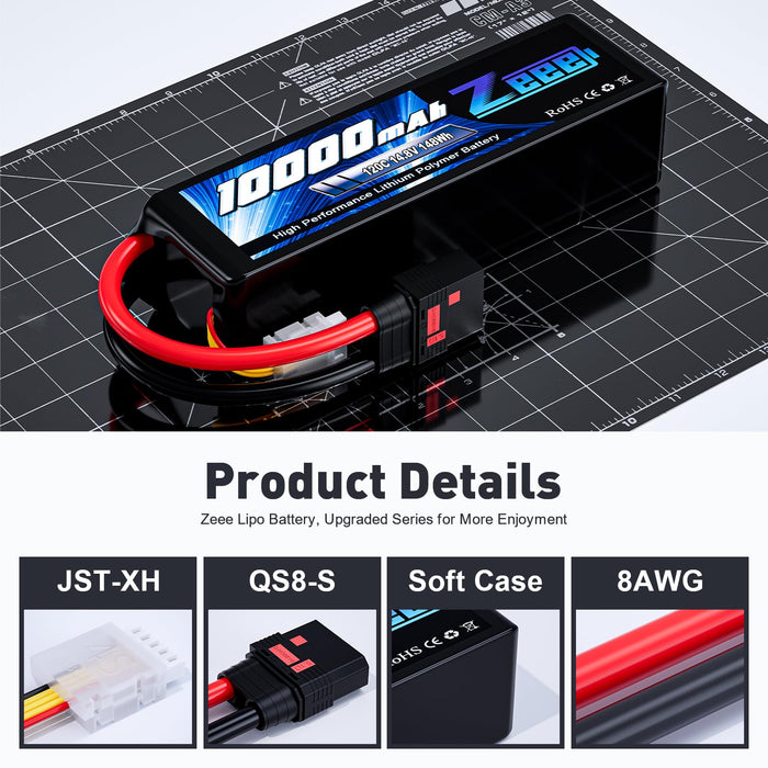 Zeee 4S Lipo Battery 10000mAh 14.8V 120C with EC5 Connector Soft Case RC  Battery Compatible with Xmaxx RC Car Truck Tank Racing Hobby Models (2 Pack)
