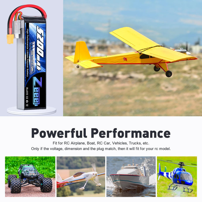 Zeee 3S Lipo Battery 5200mAh 120C 11.1V RC Soft Pack Battery with XT60 Connector for RC Car Truck Airplane Helicopter Plane Quadcopter RC Boat Racing Hobby Models 6.02 * 1.7 * 0.99in (2 Pack)