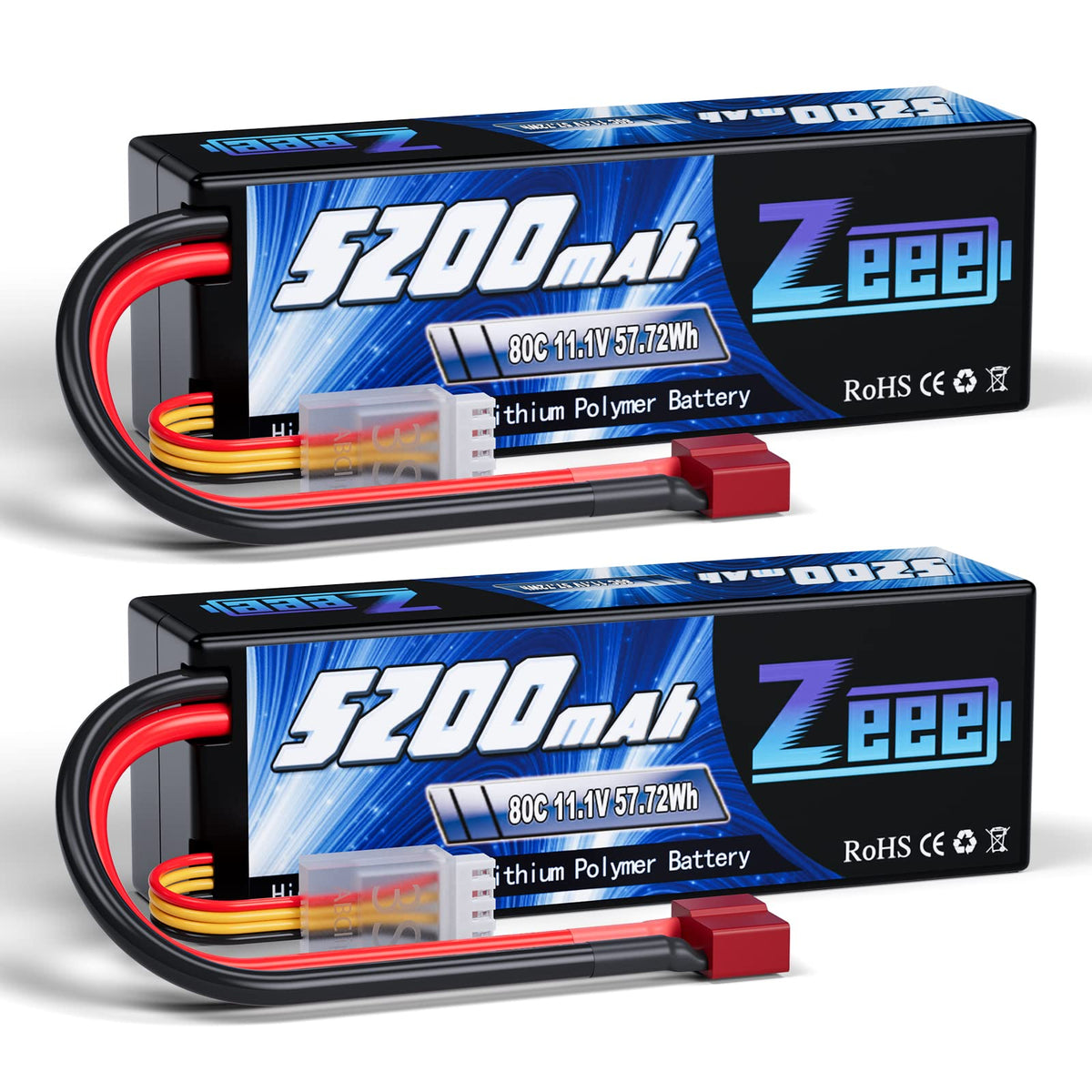 Zeee 3S Lipo Battery 5200mAh 11.1V 80C with Deans Plug Hardcase for RC