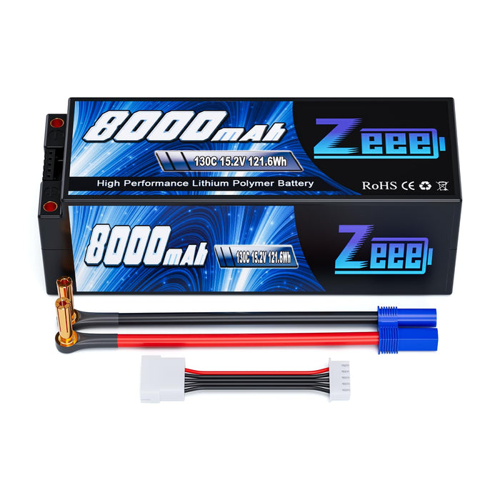 Zeee 4S Lipo Battery 8000mAh 15.2V HV Lipo 130C with 5mm Bullet to EC5 Connector Hard Case for RC Vehicles RC Car RC Models
