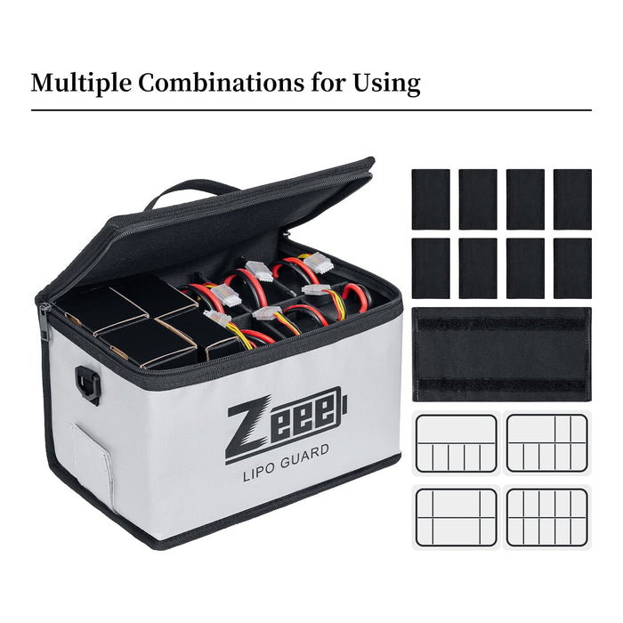 Zeee Lipo Safe Bag Battery Fireproof Bag-10 Cell Adjustable Battery Safe Bag(10.6x6.7x6.7in)
