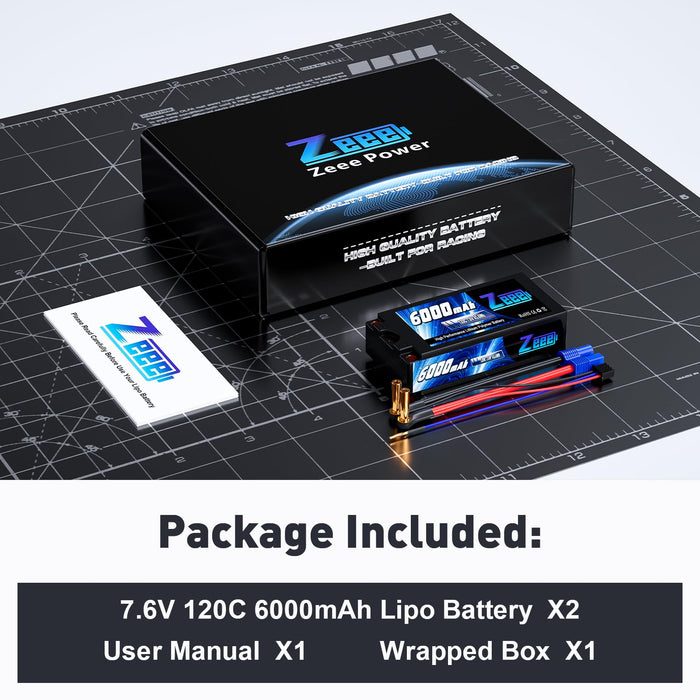 Zeee 2S Shorty Lipo Battery 6000mAh 7.6V 130C – XT60 Plug, Hardcase, For RC Cars/Trucks/Tanks/Boats