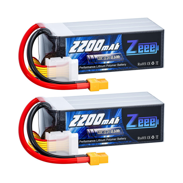 Zeee 6S Lipo Battery 2200mAh 22.2V 120C Soft Case with XT60 Connector for RC Airplane RC Car(2 Pack)