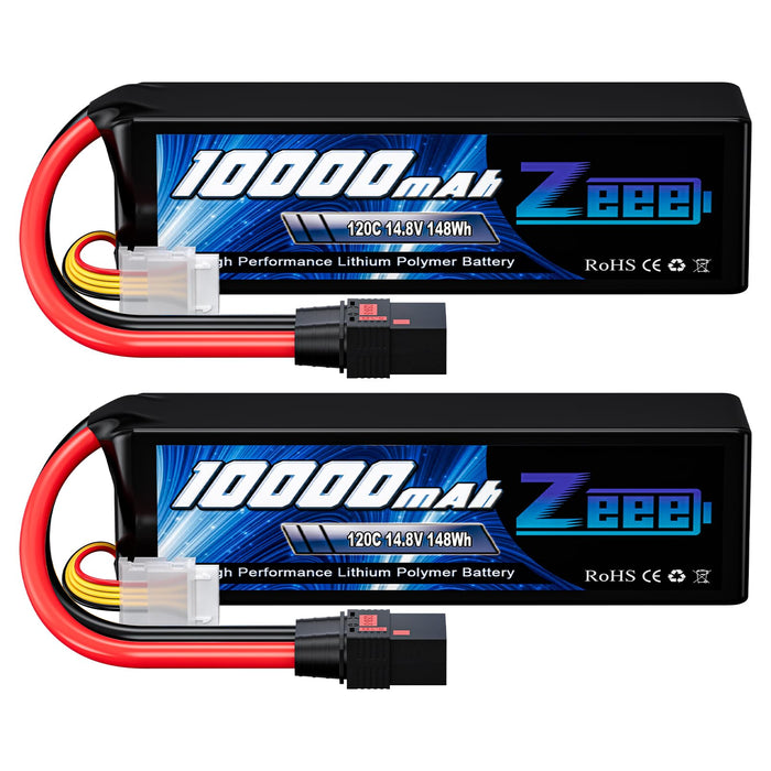 Zeee 4S 10000mAh Lipo Battery 14.8V 120C with QS8 Connector Soft Pack RC Battery Compatible with Xmaxx RC Car Truck Tank Racing Hobby Models (2 Pack)