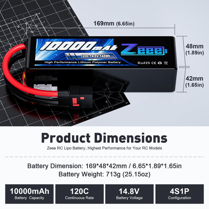 Zeee 4S 10000mAh Lipo Battery 14.8V 120C with QS8 Connector Soft Pack RC Battery Compatible with Xmaxx RC Car Truck Tank Racing Hobby Models (2 Pack)
