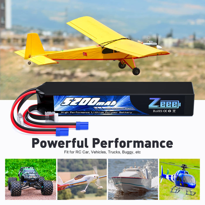 Zeee 12S Lipo Battery 5200mAh 44.4V 100C with EC5 Connector Soft Case Battery for Large Scale RC Helicopter Airplane RC Car Vehicels RC Trucks Racing Models