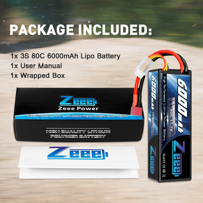 Zeee 3S Lipo Battery 11.1V 6000mAh 80C Hard Case Battery with Deans Connector for RC Plane RC Airplane RC Helicopter DJI Quadcopter RC Car Truck Boat